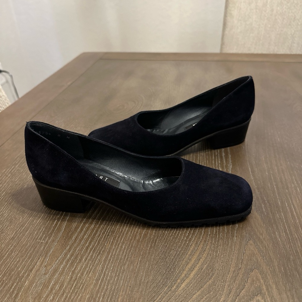 Vintage Stuart Weitzman Suede Women's Size 8 N Black Block Heel Square Toe - Picture 1 of 9